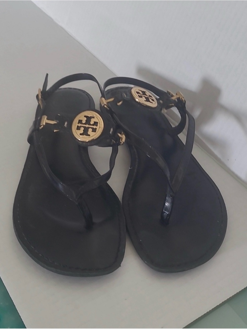 Tory Burch Black Kids Thong Sandals with Gold Logo
